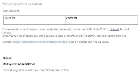 Spam Message – Almost Out Of Storage