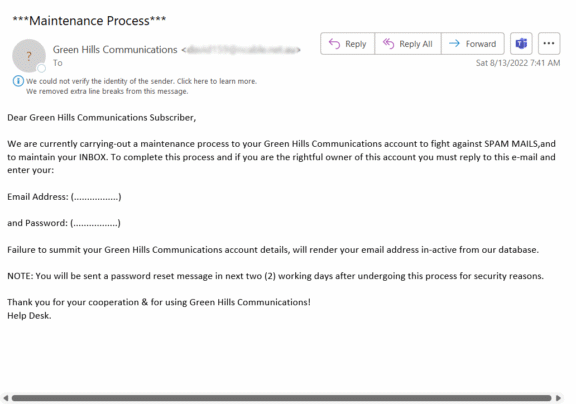 Maintenance Email Spam