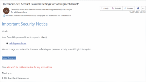 Important Security Notice Spam Email